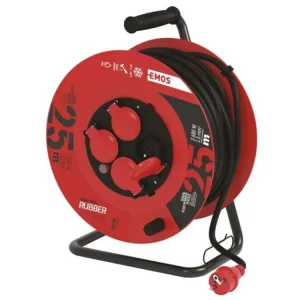 Originální EMOS P084251 Venkovní prodlužovací kabel na bubnu 25 m / 4 zásuvky / černý / guma / 230 V / 1,5 mm2