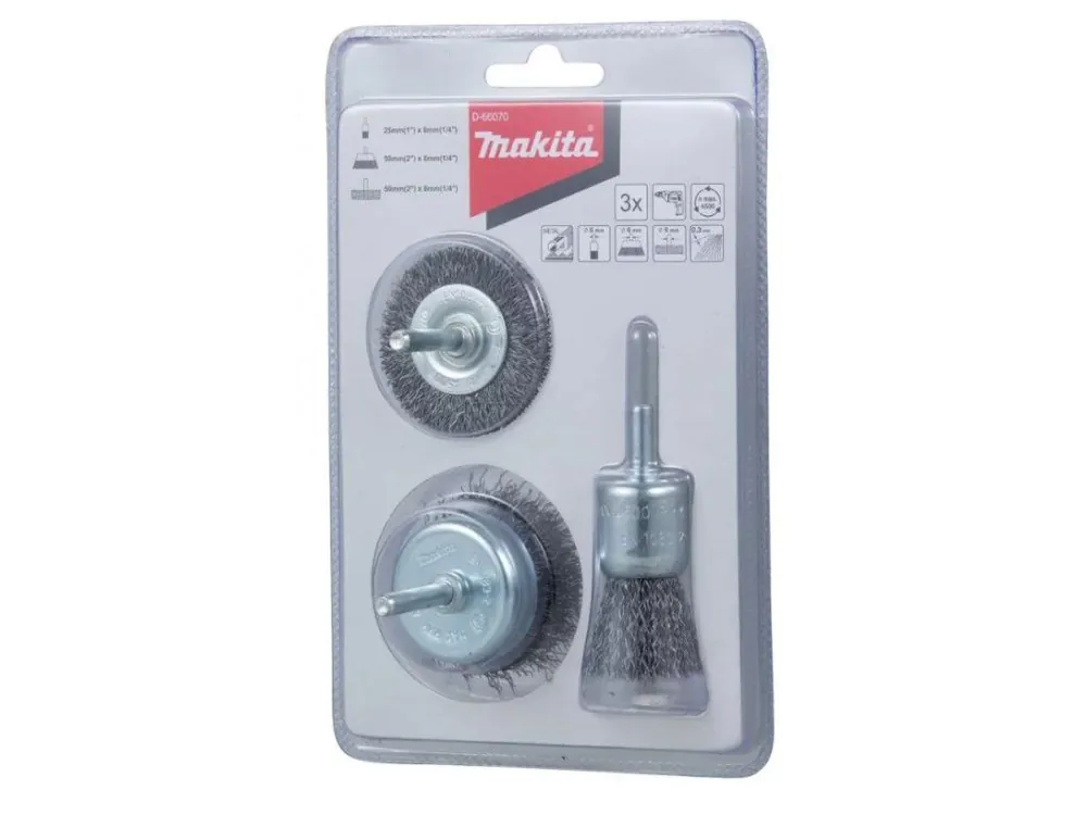 MAKITA D-66070 Sada ocelových kartáčů s válcovou stopkou 3 ks Finální Výprodej
