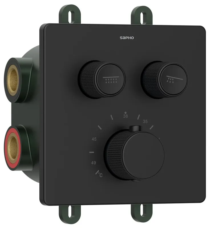 Sapho SMART SELECT podomítková sprchová termostatická baterie, box, 2 výstupy, černá mat RP042B Akce