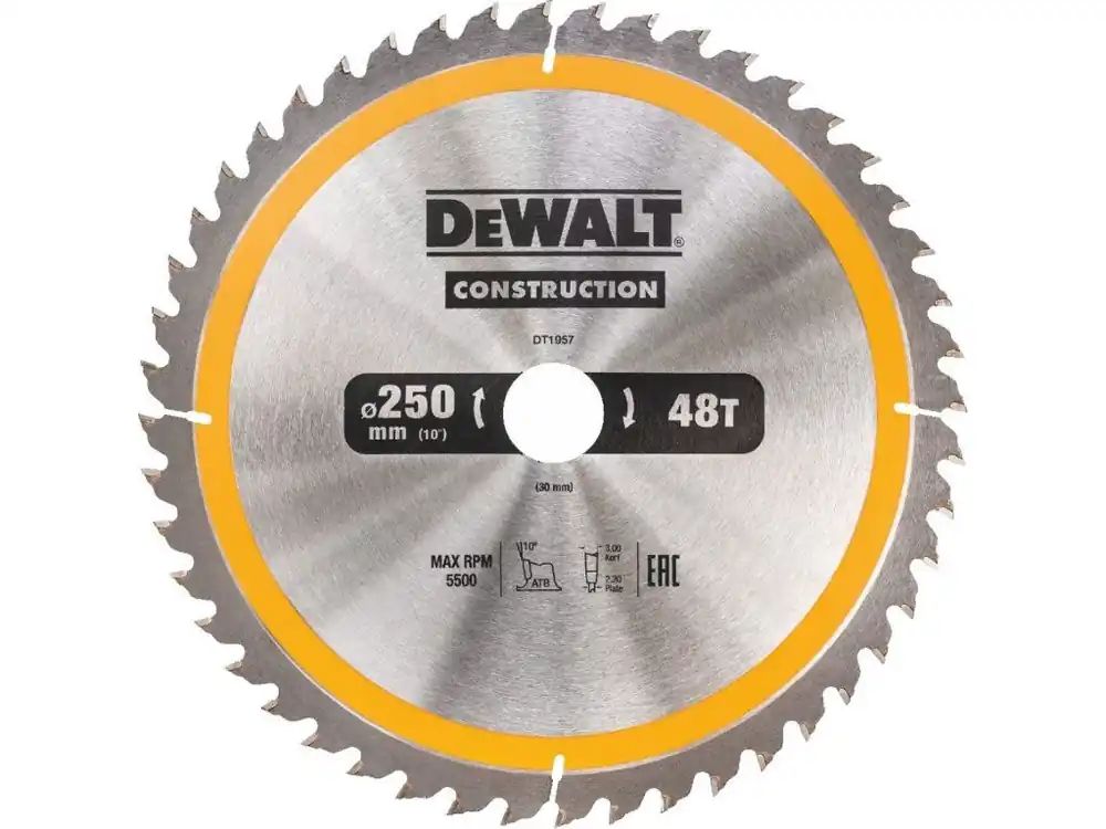 DeWALT DT1957 pilový kotouč CONSTRUCTION pro pokosové pila na dřevo s hřebíky, 250 x 30 mm, 48 zubů Omezená Nabídka
