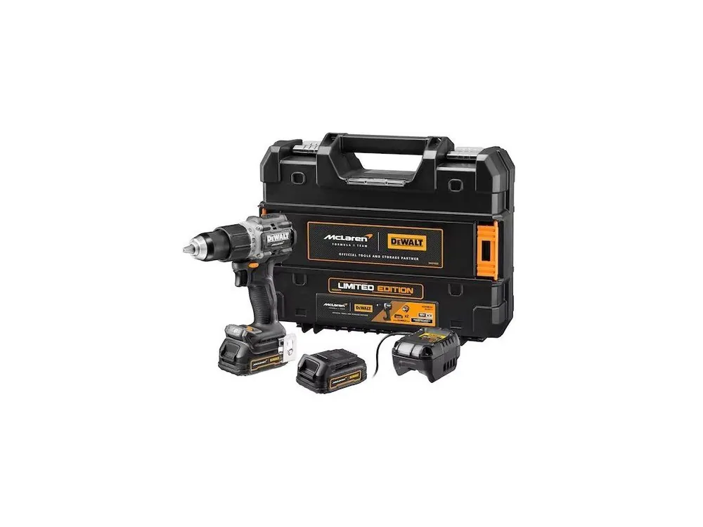 DeWalt DCD85ME2GT Bezuhlíková aku příklepová vrtačka 18V 2x1,7Ah McLaren Design limitovaná edice Tovární Cena