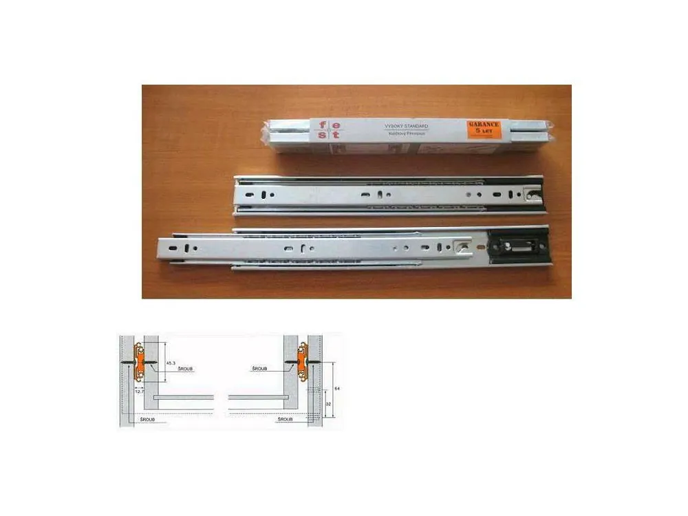 Kuličkový plnovýsuv X-FEST s dotahem 350mm/45kg Zn - DOPRODEJ Objednat Nyní