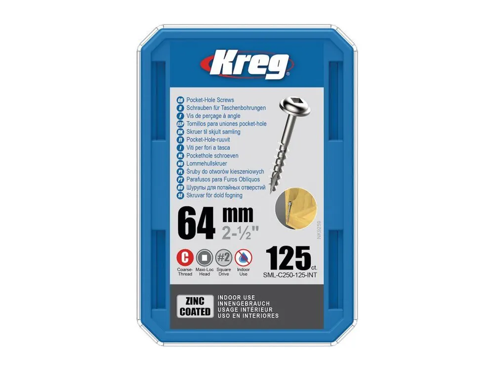 Časově Omezené Kreg Zinc Maxi-Loc Šrouby pro skryté spoje - 64 mm, hrubý závit, 125 ks