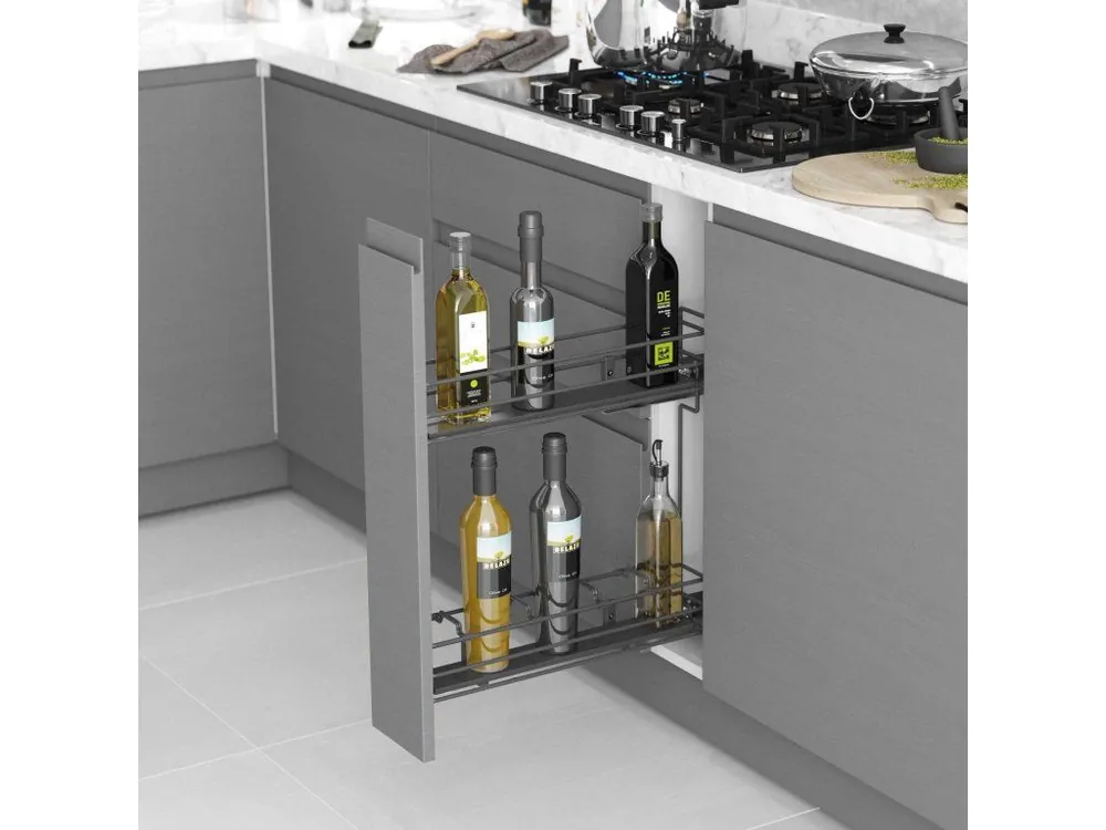 Akce Plnovýsuvný 2 koš STARAX- lahvovník antracit 200mm tlumením BLUM levý + plné DNO 151x475x495mm S-2491-A