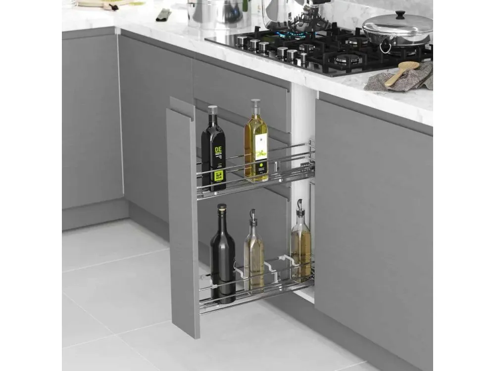 Víkendová Akce Částečně výsuvný 2 koš STARAX- lahvovník chrom 150mm-106x475x495mm tlumení BLUM pravý S-2421-C