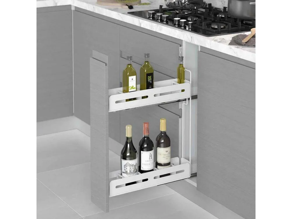 Sleva Plnovýsuvný 2 koš s tlumením STARAX- lahvovník Unique Box pravý bílý s výsuvy BLUM 150mm-108x475x556mm S-2661-UB-W
