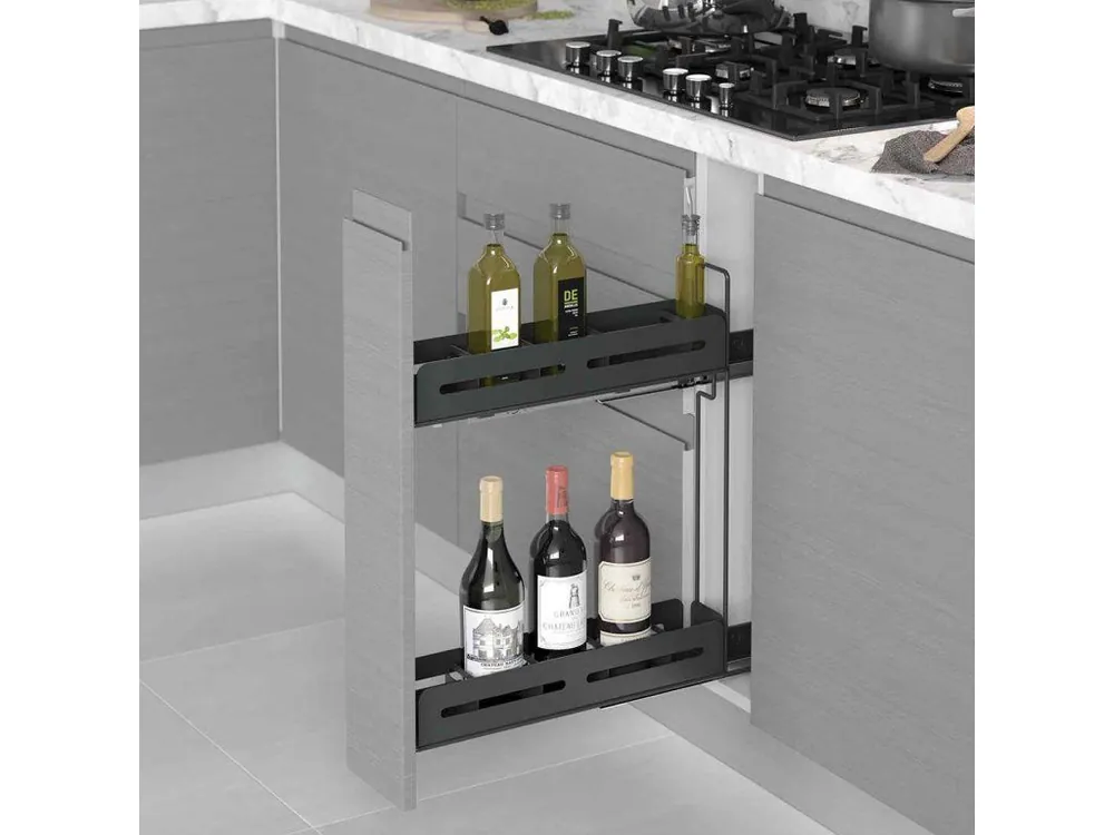 Plnovýsuvný 2 koš s tlumením STARAX- lahvovník Unique Box pravý antracit s výsuvy BLUM 150mm-108x475x556mm S-2661-UB-A Akční Nabídka