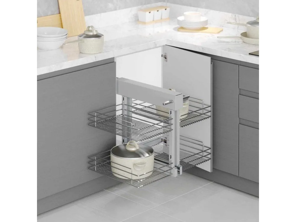 Novinka CORNER - výsuvný systém STARAX pravý chrom 600x510x560mm S-3006-C (bude S-3005)-poslední kus*