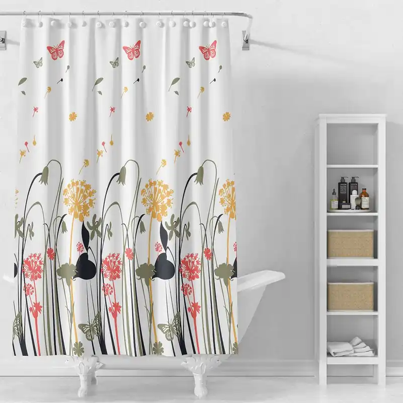 Značkový Aqualine Sprchový závěs 180x180cm, vinyl, bílá, barevné kytky ZV038