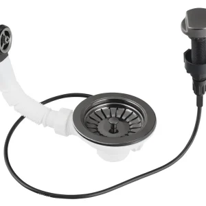 Novinka Bruckner Dřezová výpust 6/4", s přepadem a ovládáním, nerez/gun metal 155.122.6