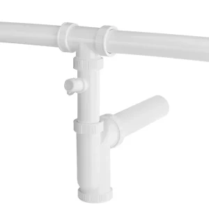 Značkový Bruckner Dřezový sifon s odbočkou 6/4", pro dvojdřez, pračková odbočka, DN50, bílá 155.133.0