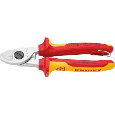 Kabelové nůžky VDE s vícesložkovými rukojeťmi 165 mm s pojistným očkem Knipex 95 16 165 T Výhodná Nabídka