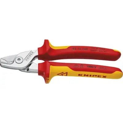 Kabelové nůžky VDE s vícesložkovými rukojeťmi 160 mm úzký tvar hlavy KNIPEX 95 16 160 Nová Kolekce