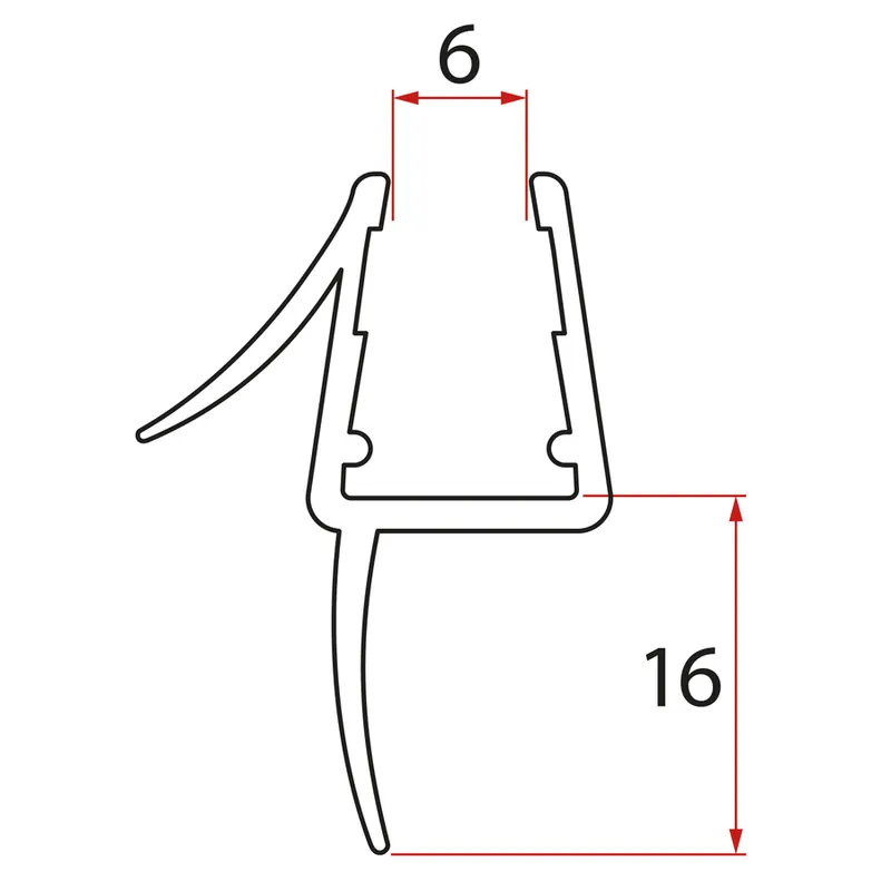 Spodní těsnění dveře čtvrtkruh, 6mm, 690mm NDGL6590 Značkový