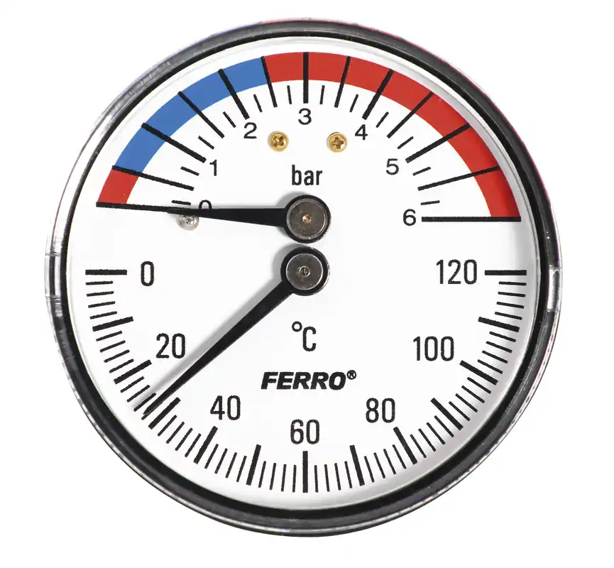Termomanometr 63mm 1/2" AXIÁLNÍ 0-6bar TM63A Značkový