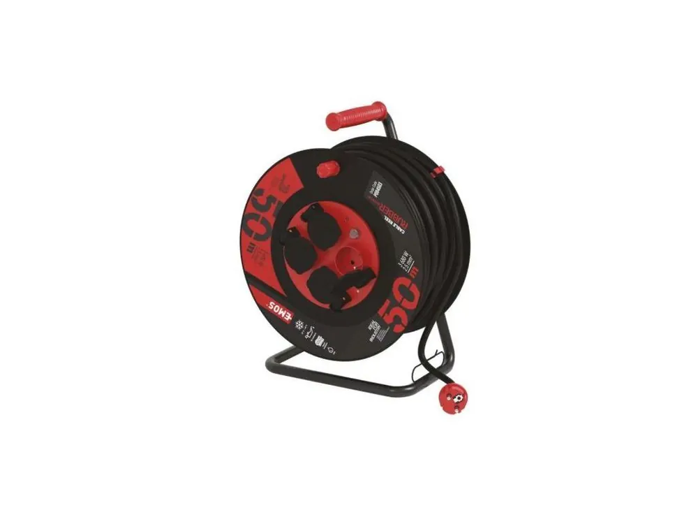 EMOS P084503 Venkovní prodlužovací kabel na bubnu 50 m / 4 zás. / černý / guma-neopren / 230V / 2,5 mm2 Rychlé Dodání