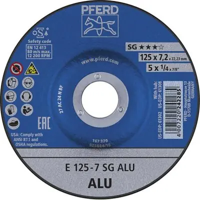 Originální Hrubovací kotouč, prohnutý na hliník A24NSG 178x7,2mm PFERD E178-7 A24NSG -ALU
