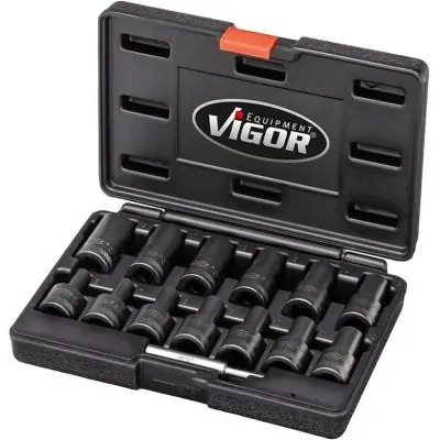 Sada vytahovačů šroubů spirálově drážkovaný 1/2" 34 mm s vyrážečem 14 ks 6-19 mm v kufříku V2404N Oblíbený